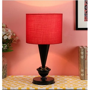 tu casa red cotton shade with black metal-iron base table lamp  elegant bedside amp desk lamp for bedroom living room office home dcor amp gifting height  17 inchno blub included