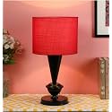 tu casa Red Cotton Shade with Black Metal-Iron Base Table Lamp | Elegant Bedside &amp; Desk Lamp for Bedroom, Living Room, Office, Home Décor &amp; Gifting (Height : 17 Inch/No Blub Included)