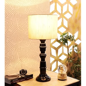 tu casa off white cotton shade with black mango wood base table lamp stylish elegant bedside amp desk lamp for bedroom living room office home dcor amp gifting height  21 inchno blub included
