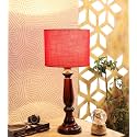 tu casa Red Cotton Shade with Brown Mango Wood Base Table Lamp | Elegant Bedside &amp; Desk Lamp for Bedroom, Living Room, Office, Home Décor &amp; Gifting (Height : 21 Inch/No Blub Included)