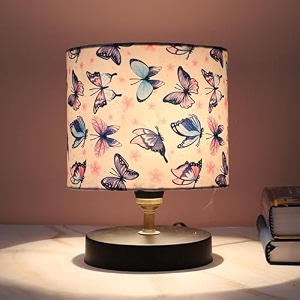 tu casa metal table lamp  butterfly print satin shade  black metal base  modern home dcor  ambient bedside lighting  bedroom living room study table office amp festival gifting