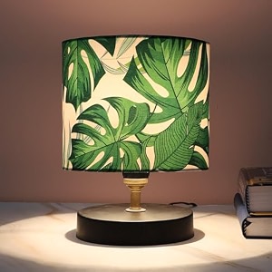 tu casa urban radiance table lamp  metal base  palm print satin shade bedside lamp for bedroom living room office study  decorative home dcor lighting amp gifting