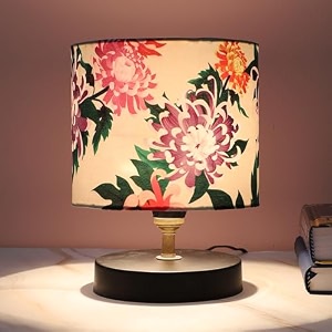 tu casa table lamp  black metal base  carnation print satin shade bedside lamp for bedroom living room office study  home dcor amp gifting  h-9 inch no bulb