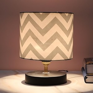 tu casa classic table lamp  black metal base  maze print satin shade bedside night lamp for bedroom living room study office  home dcor amp gifting  9 inch bulb not included