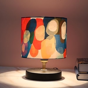 tu casa table lamp  abstract printed satin shade  black metal base  modern home dcor  ambient bedside lighting  bedroom living room study table office amp festival gifting
