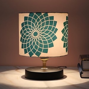 tu casa metal base circular table lamp  dahlia floral print satin shade  bedside amp study lamp for bedroom living room office  home dcor amp gifting  h-9 inch bulb not included