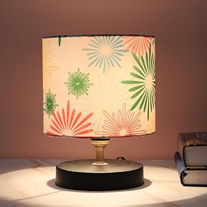 tu casa table lamp  black metal base  colorful floral satin shade bedside night lamp for bedroom living room study  decorative home dcor lighting amp gift item