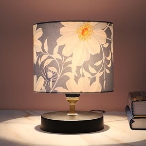 tu casa urban radiance table lamp  black metal base  narcissus floral satin shade  modern home dcor  ambient bedside lighting  bedroom living room office amp study  festival gifting