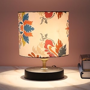 tu casa table lamp  black metal base  english oak print satin shade bedside lamp for bedroom living room office study  home dcor amp gifting  h-9 inch no bulb