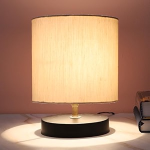 tu casa black metal base table lamp  off-white cotton shade  decorative bedside amp desk lamp for bedroom living room lounge office study  home dcor amp festive gifting