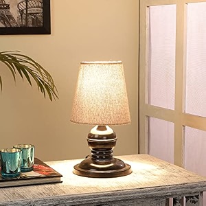 tu casa table lamps with metal base amp beige cotton shades for home dcor bedrooms living room gifting diwali decoration dining space study room hall height- 28cm - bulb not included