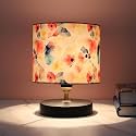 tu casa Classic Table Lamp | Black Metal Base | Black Floral Print Satin Shade Bedside Lamp for Bedroom Living Room Office Study | Home Décor &amp; Gifting | H-9 Inch (No Bulb)