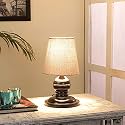tu casa Table Lamps with Metal Base &amp; Beige Cotton Shades for Home Décor, Bedrooms, Living Room, Gifting, Diwali Decoration, Dining Space, Study Room, Hall (Height- 28cm) - Bulb not Included