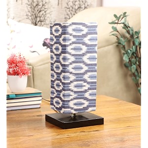 tu casa table lamps black metal base with blue white cotton ikat print shades for home dcor bedrooms living room gifting diwali decoration dining space study room restaurants h-12