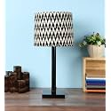 tu casa Table Lamps Black Metal Base with Black/White Cotton (Chevron Print) Shades for Home Décor, Bedrooms, Living Room, Gifting, Diwali Decoration, Dining Space, Study Room, Restaurants (H-19)