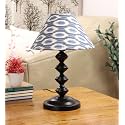 tu casa Table Lamps Black Metal Base with Blue White Cotton Ikat Print Shades for Home Décor Bedrooms Living Room Gifting Diwali Decoration Dining Space Study Room Restaurants (H-14.5")