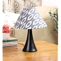 tu casa Table Lamps Black Metal Base with Blue/White Cotton (Ikat Print) Shades for Home Décor, Bedrooms, Living Room, Gifting, Diwali Decoration, Dining Space, Study Room, Restaurants (H-13)