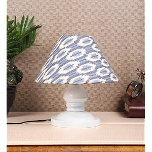 tu casa table lamps white metal base with bluewhite cotton ikat print shades for home dcor bedrooms living room gifting diwali decoration dining space study room restaurants h-10