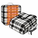 Tuanse 12v Heated Car Blanket Plug in, 58 x 43 Inches, Black White, Stripe