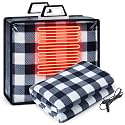 Tuanse 58x43 Inches 12v Heated Car Blanket Plug in, Black White, Plaid
