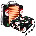 Tuanse 58x43 Inches 12v Heated Car Blanket Plug in, Black, Santa Claus