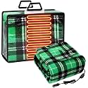 Tuanse 58x43 Inches 12v Heated Car Blanket Plug in, Green, Plaid