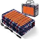 Tuanse 58x43 Inches 12v Heated Car Blanket Plug in, Blue Red, Stripe