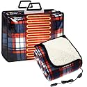 Tuanse 58x43 Inches 12v Heated Car Blanket Plug in, Blue White, Stripe