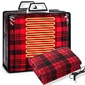 Tuanse 58x43 Inches 12v Heated Car Blanket Plug in, Red Black, Stripe