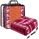 Tuanse 58x43 Inches 12v Heated Car Blanket Plug in, Red White, Reindeer