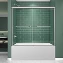Tub Double Sliding Shower Door 55-55-60" W x 57" H, Brushed Nickel, Bathtub Door, Clear Glass, Framed, 1/4" (6mm) Tempered Glass