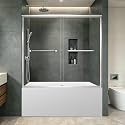 Tub Double Sliding Shower Door 55-55-60" W x 57" H, Chrome Finish, Bathtub Door, Clear Glass, Framed, 1/4" (6mm) Tempered Glass