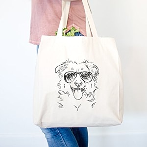 tucker the aviator collie shepherd heavy duty 100 cotton canvas tote shopping reusable grocery bag 1475 x 1475 x 5