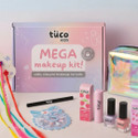 TuCo Kids Mega Makeup Kit | Safe Organic Makeup for Girls | Lip Balm, Kajal, Nail Paint, Press-on Nails, Colored Hair Extension,Pouch