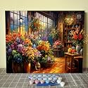 Tucocoo Flower Shop Paint by Number for Adults Beginner, DIY Oil Painting Kits on Canvas with Brushes and Acrylic Pigment, Colorful Floral Retro Style Pictures for Home Decor 16x20 inch (Frameless)