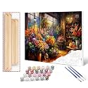 Tucocoo Flower Shop Paint by Numbers Kits with Brushes and Acrylic Pigment on Canvas Painting for Adults, Colorful Floral Retro Style Pictures for Home Wall Decor Gifts 16''x20'' (DIY Framed)