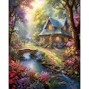 Tucocoo Flowers House Paint by Numbers Kits with Brushes and Acrylic Pigment on Canvas Painting for Adults Stream Forest Landscapes Picture Arts Crafts for Home Wall Decor Gift 16''x20'' (DIY Framed)