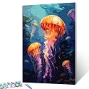 Tucocoo Jellyfish Paint by Numbers Kits with Brushes and Acrylic Pigment on Canvas Painting for Adults, Ocean Scenery Abstract Hand-Painted Arts Crafts Project for Home Decor 16''x20'' (DIY Framed)