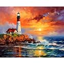 Tucocoo Lighthouse Seascape Paint by Number for Adults,DIY Digital Oil Painting Kits on Canvas with Brushes and Acrylic Pigment Portland Headlight Landscape Picture for Home Decor 16x20inch Frameless