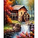 Tucocoo Log Cabin Paint by Numbers Kits 16x20 inch Canvas DIY Digital Oil Painting for Adults Beginner with Brushes and Acrylic Pigment - Waterfall Scenery Hand-Painted for Home Decor (Without Frame)