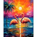 Tucocoo Pink Flamingos Paint by Number for Adults Beginner, DIY Digital Oil Painting Kits on Canvas with Brushes and Acrylic Pigment, Beach Sunset Hand-Painted for Home Decor 16x20 inch (Frameless)