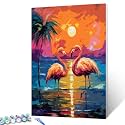 Tucocoo Pink Flamingos Paint by Numbers Kits with Brushes and Acrylic Pigment on Canvas Painting for Adults, Beach Sunset Hand-Painted Arts Crafts Project for Home Decor Gifts 16''x20'' (DIY Framed)
