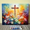 Tucocoo Religious Cross Paint by Numbers Kits with Brushes and Acrylic Pigment on Canvas Painting for Adults, Wild Flowers Sunshine Pictures for Home Wall Decor Gifts 16''x20'' (DIY Framed)