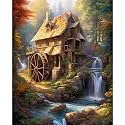 Tucocoo Rustic Cabin Paint by Numbers Kits with Brushes and Acrylic Pigment on Canvas Painting for Adults Forest Waterwheel Waterfall Picture Arts Crafts for Home Decor Gifts 16''x20'' (DIY Framed)