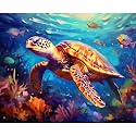 Tucocoo Sea Turtle Paint by Number for Adults Beginner, DIY Digital Oil Painting Kits on Canvas with Brushes and Acrylic Pigment, Underwater World Hand-Painted for Home Decor 16x20 inch (Frameless)
