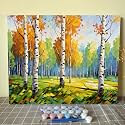 Tucocoo White Birch Paint by Numbers Kits with Brushes and Acrylic Pigment on Canvas Painting for Adults, Light Green Style Landscape Pictures for Home Wall Decor Gifts 16''x20'' (DIY Framed)