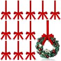 Tudomro 12 Pcs Christmas Bow Wreath Hangers, 26 Inch Red Flannel Hooks