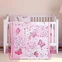 Tudomro 3 Pieces Butterfly Baby Crib Bedding Set for Girls, Pink