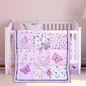 Tudomro 3 Pieces Butterfly Baby Crib Bedding Set for Girls, Purple