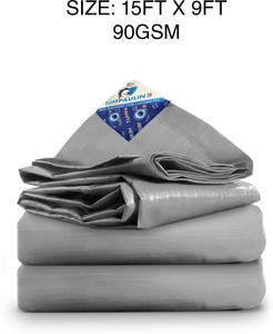 tuffpaulin 15ft x 9ft 90 gsm silver tarpaulin tent - for truck body car bike grain covers pond liners